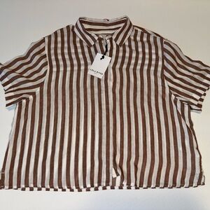 Lola River Women's Brown Striped Button Down Shirt